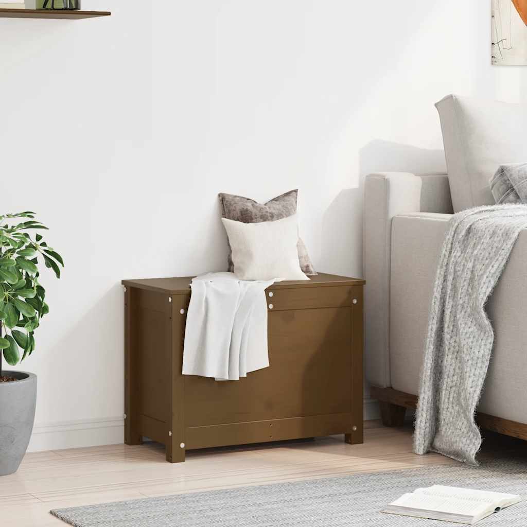 Caixa de arrumação em madeira maciça de pinho castanho mel 60x32x45,5 cm - Vetonek