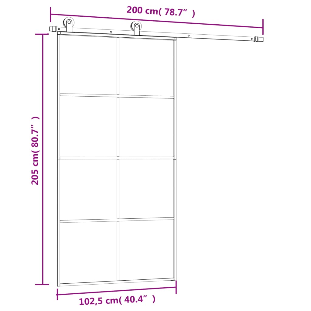 Puerta corredera set herrajes vidrio ESG aluminio 102,5x205 cm