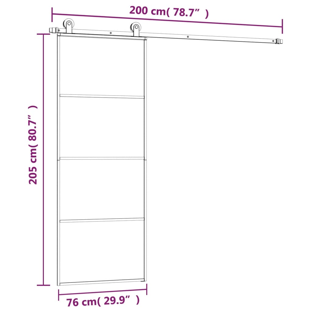 Porta scorrevole con set Hirejes ESG Alluminio 76x205 cm