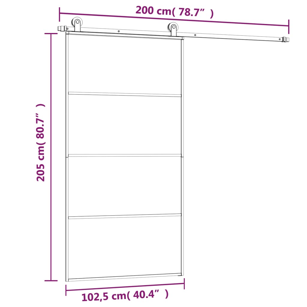 Puerta corredera set herrajes vidrio ESG aluminio 102,5x205 cm