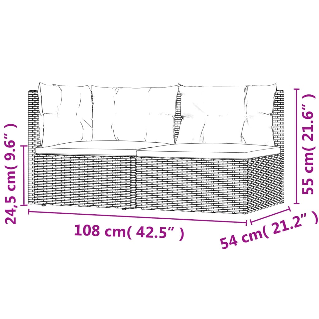 Set de muebles de jardín 2 pzas y cojines ratán sintético negro vidaXL