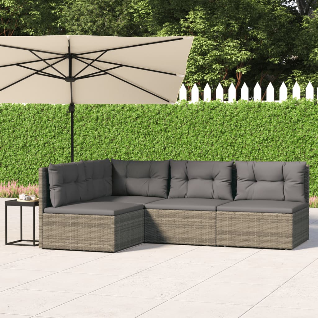 Vetonek Set de muebles de jardín 4 pzas y cojines ratán sintético gris