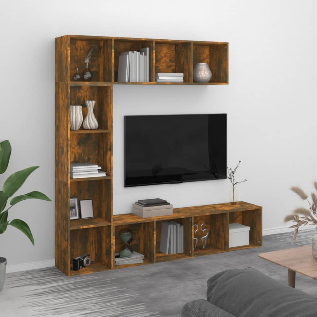 Vetonek Set de estanteria/mueble TV 3 pzas roble ahumado 180x30x180 cm