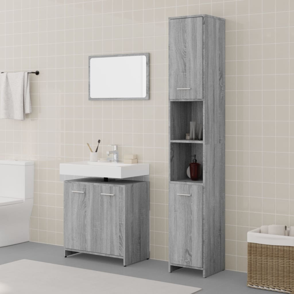 Vetonek Set de muebles de baño 3 pzas madera contrachapada gris sonoma