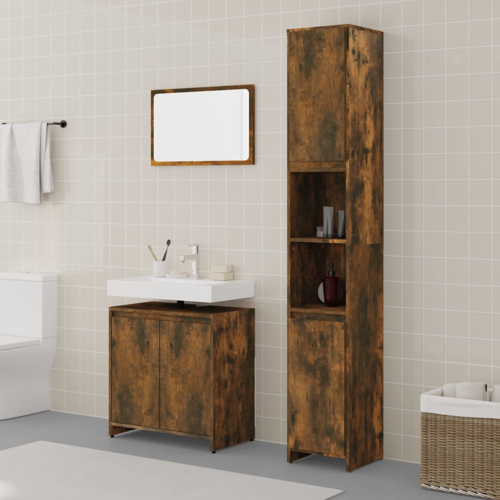 Vetonek Set de muebles baño 3 pzas madera contrachapada roble ahumado