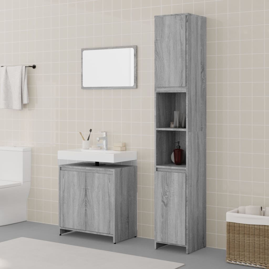 Vetonek Set de muebles de baño 3 pzas madera contrachapada gris sonoma