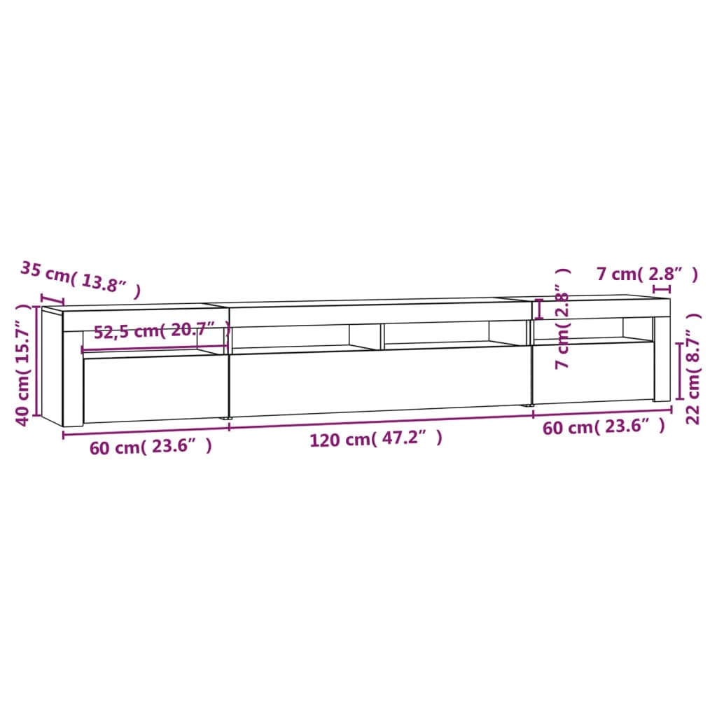 Mueble de TV con luces LED roble Sonoma 240x35x40 cm vidaXL