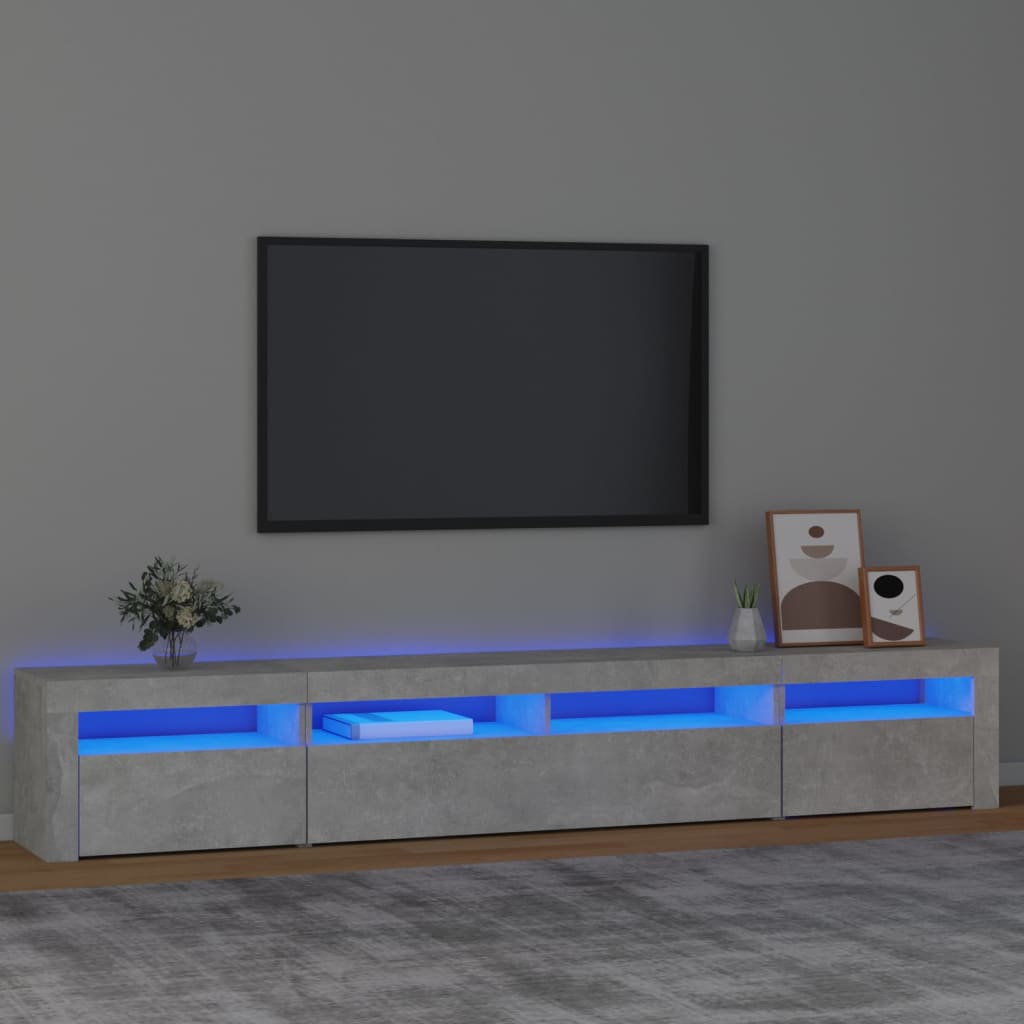 Vetonek Mueble de TV con luces LED gris hormigón 240x35x40 cm