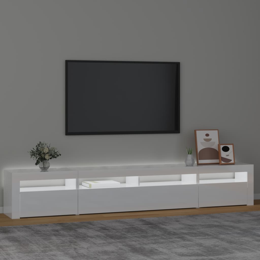 Mueble de TV con luces LED blanco brillante 240x35x40 cm vidaXL