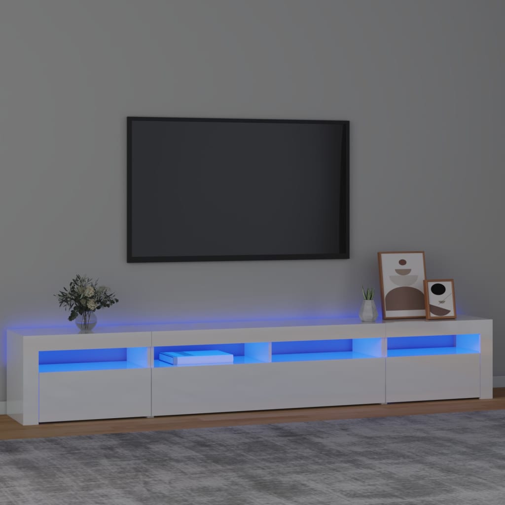 Vetonek Mueble de TV con luces LED blanco brillante 240x35x40 cm