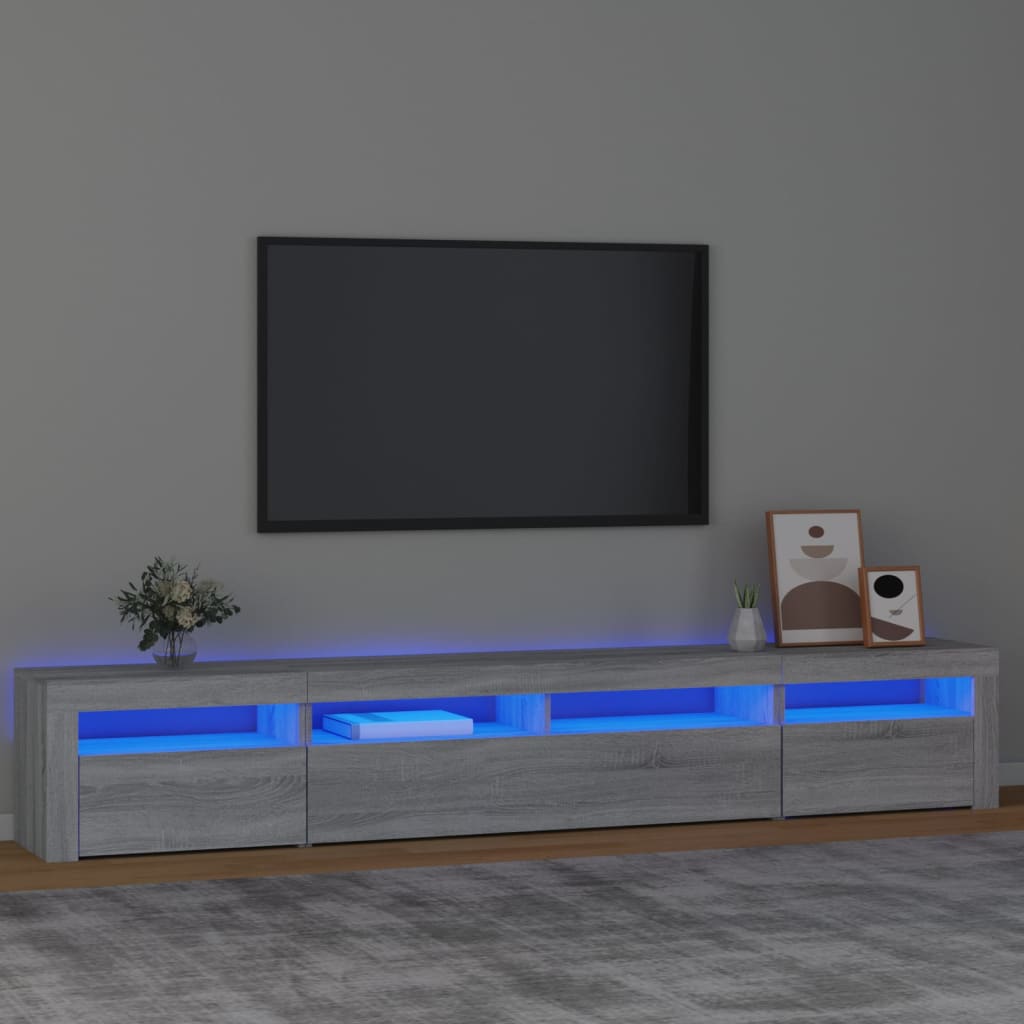 Vetonek Mueble de TV con luces LED gris Sonoma 240x35x40 cm