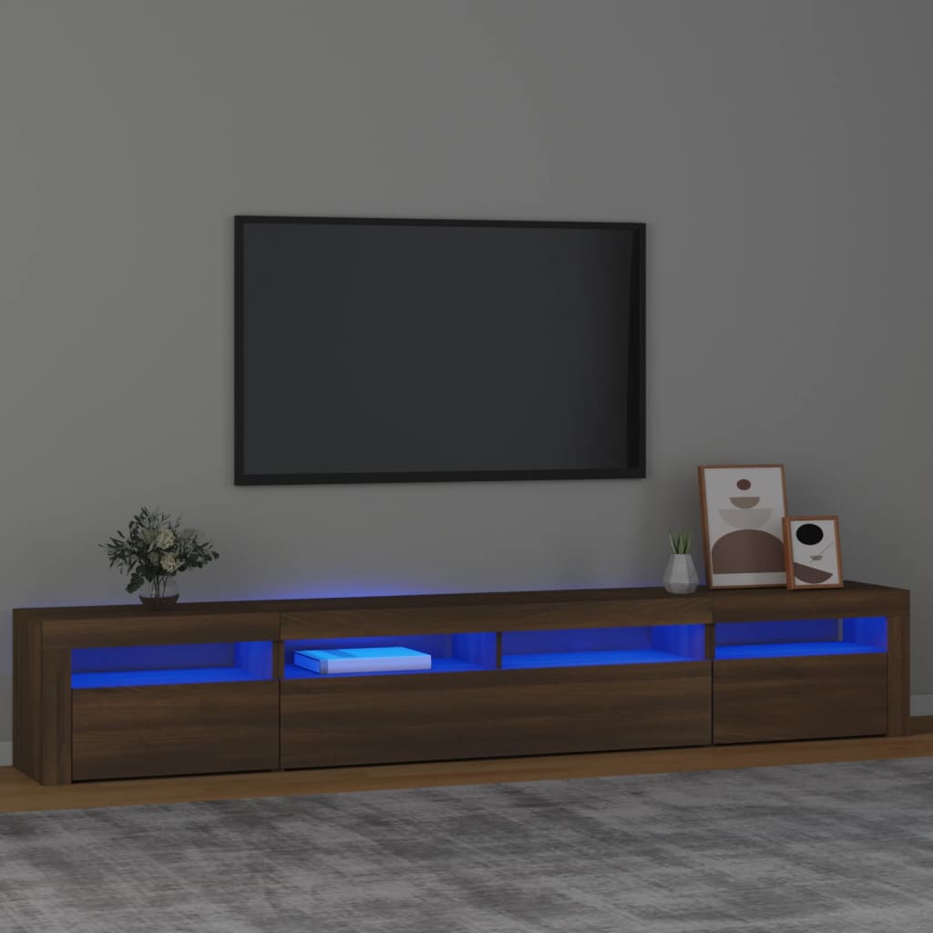 Vetonek Mueble de TV con luces LED marrón roble 240x35x40 cm