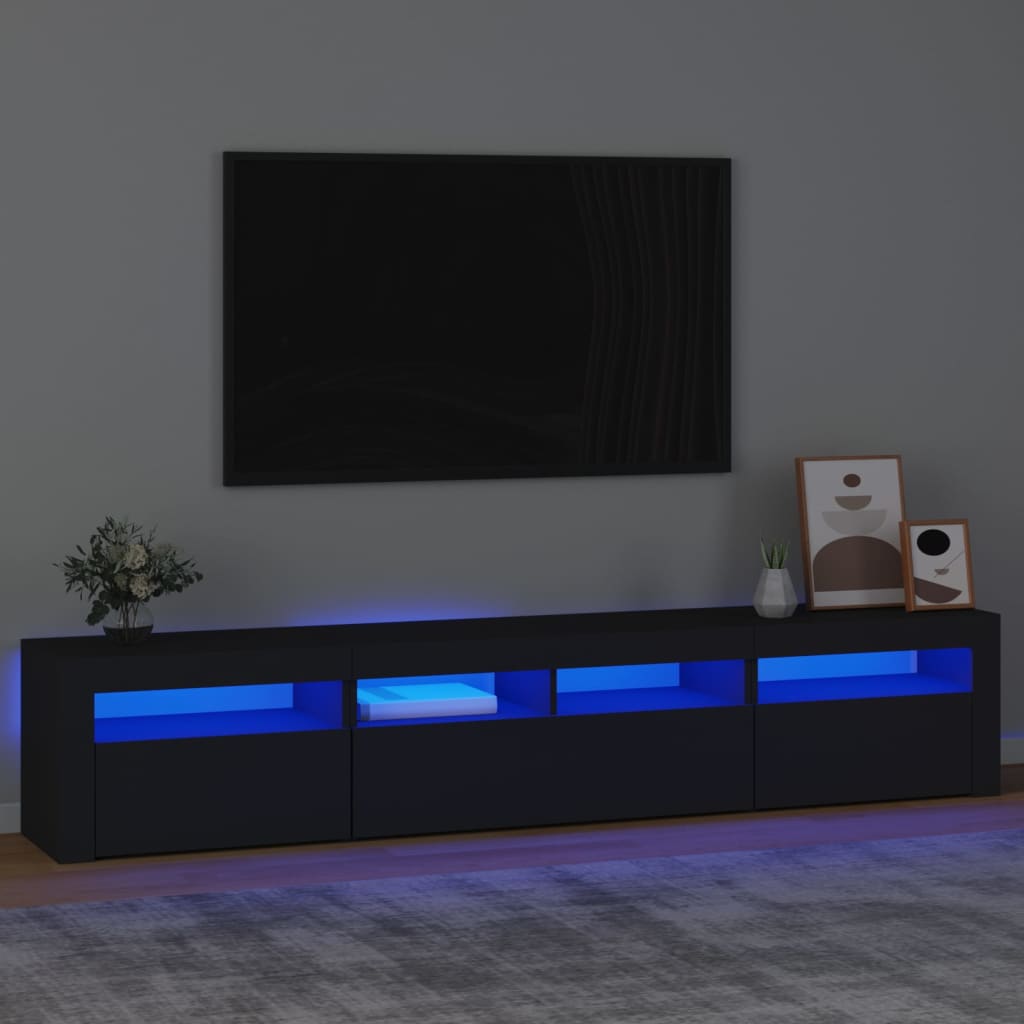 Vetonek Mueble de TV con luces LED Negro 210x35x40 cm