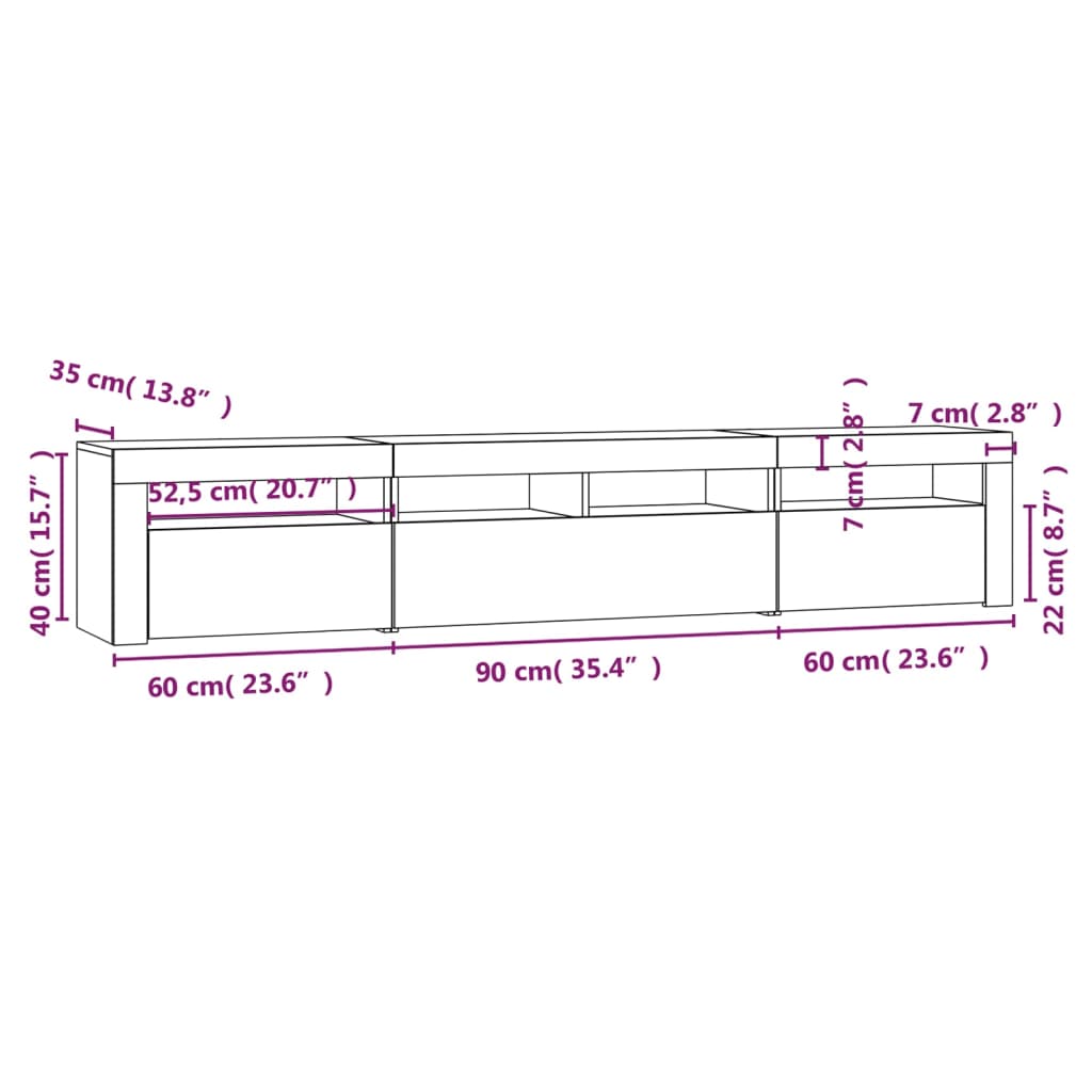 Mueble de TV con luces LED roble Sonoma 210x35x40 cm vidaXL