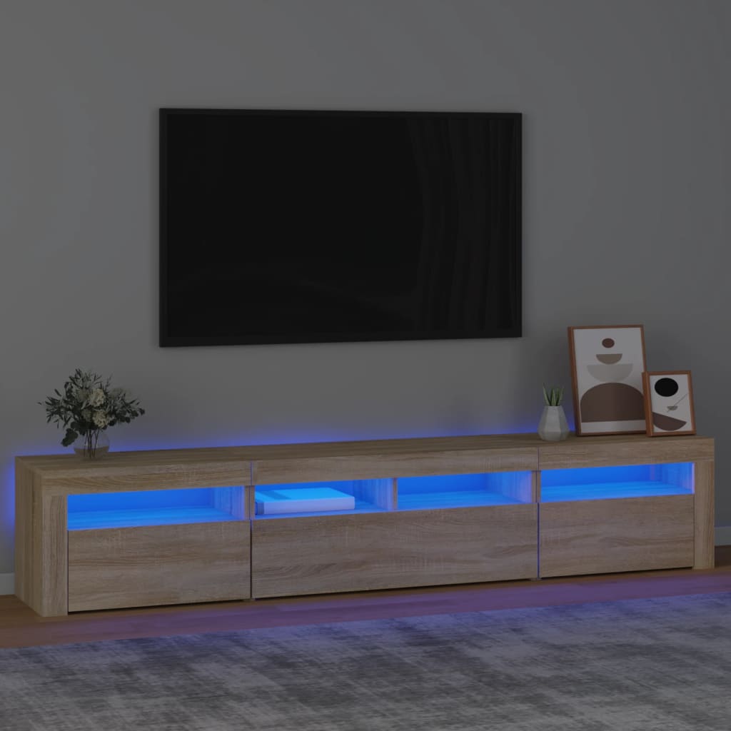 Vetonek Mueble de TV con luces LED roble Sonoma 210x35x40 cm