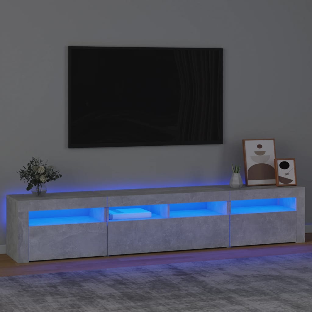 Vetonek Mueble de TV con luces LED gris hormigón 210x35x40 cm