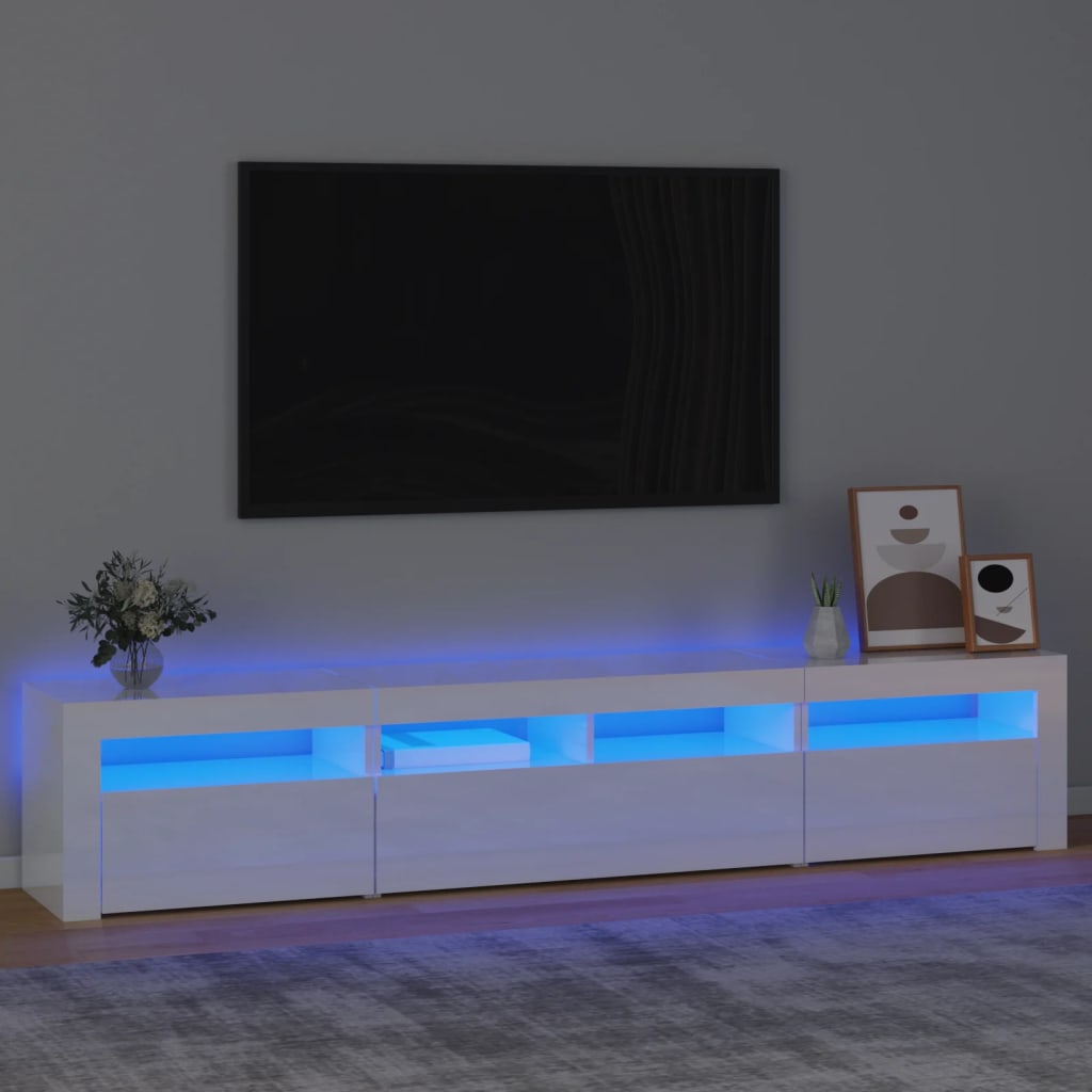 Vetonek Mueble de TV con luces LED blanco brillante 210x35x40 cm