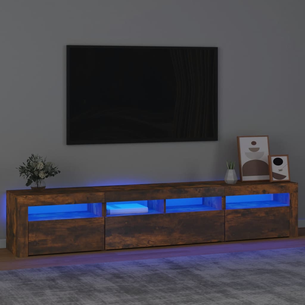 Vetonek Mueble de TV con luces LED color roble ahumado 210x35x40 cm