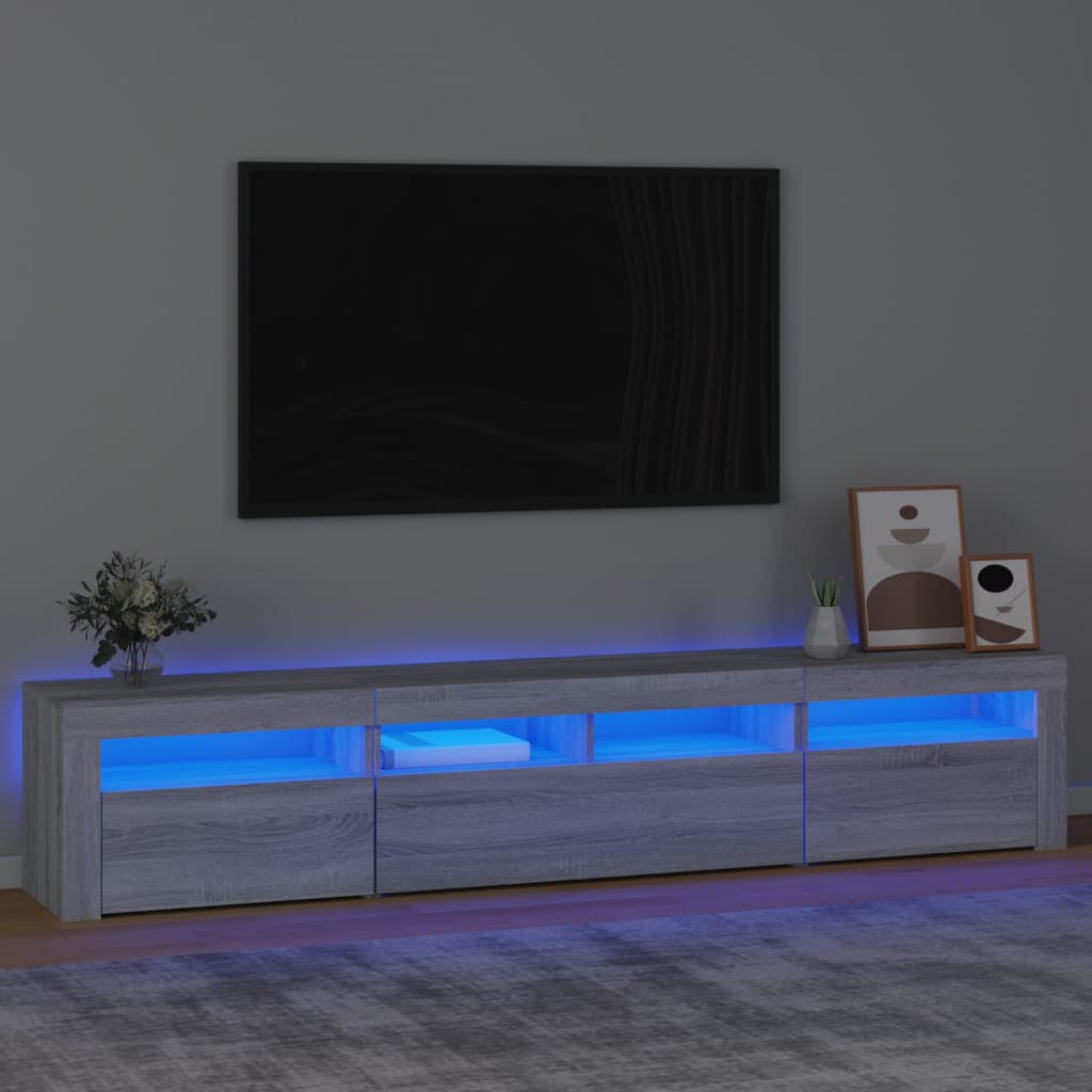 Vetonek Mueble de TV con luces LED gris Sonoma 210x35x40 cm