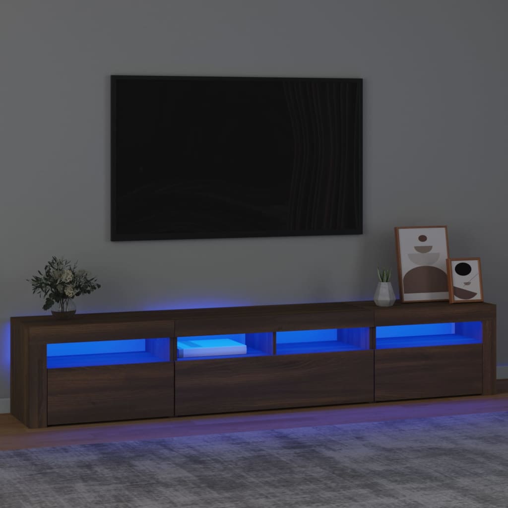 Vetonek Mueble de TV con luces LED marrón roble 210x35x40 cm