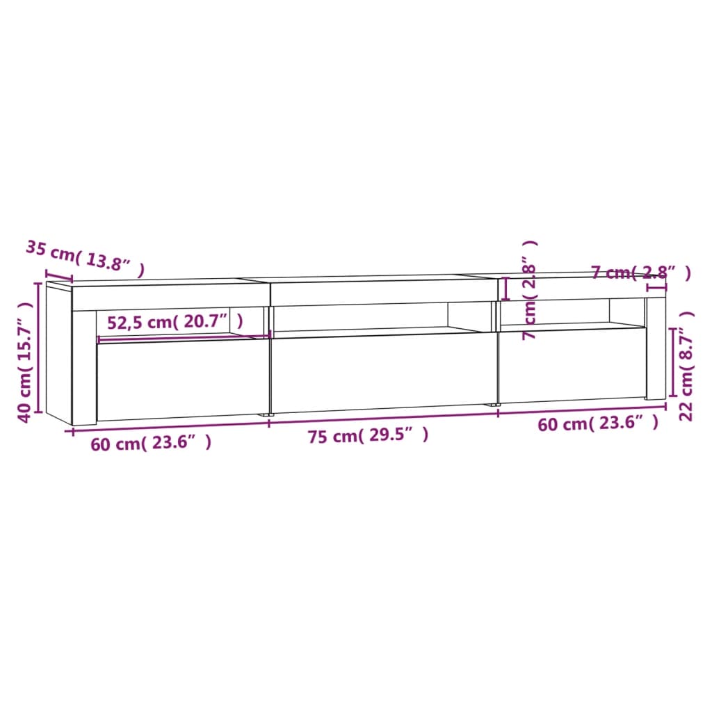 Mueble de TV con luces LED negro 195x35x40 cm vidaXL