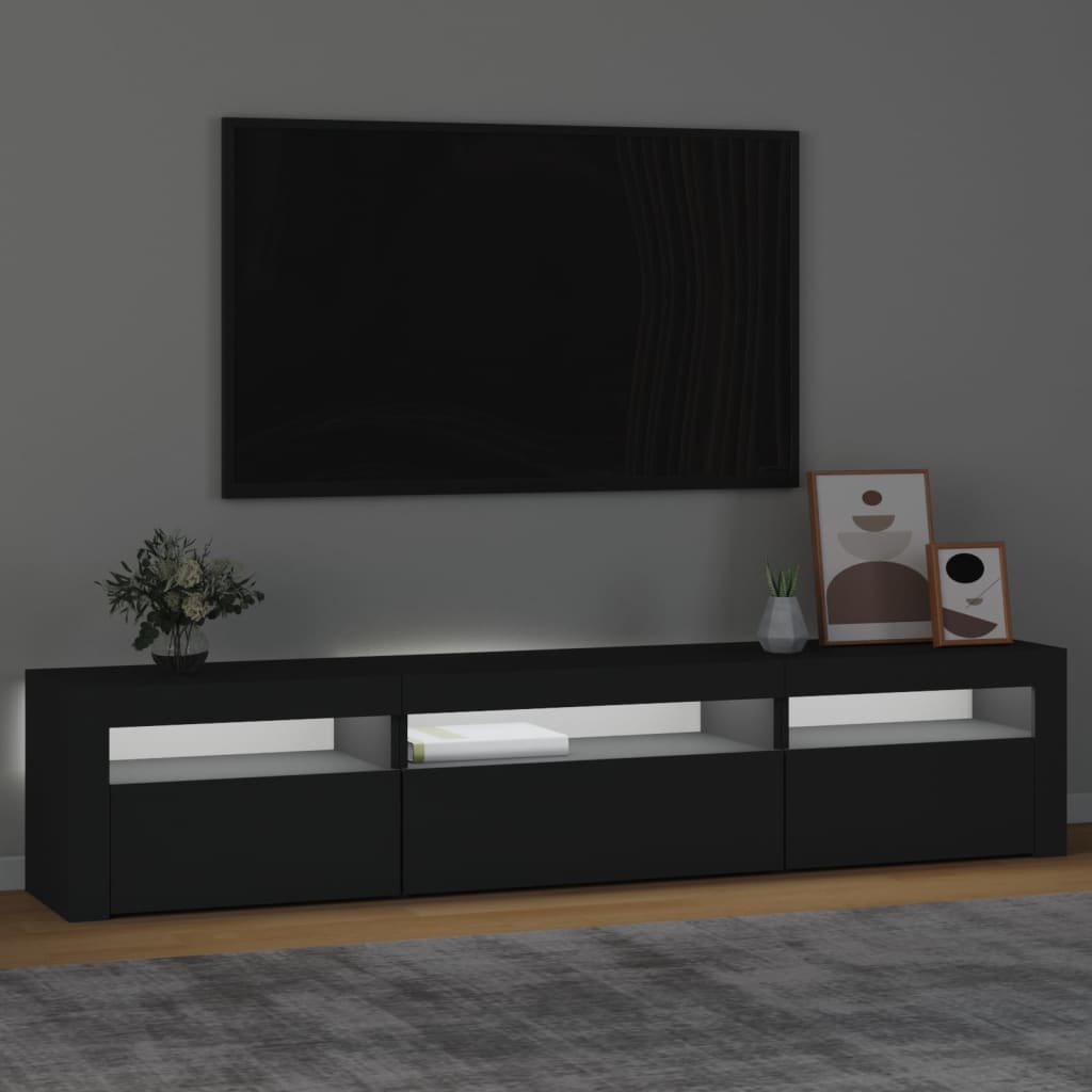 Mueble de TV con luces LED negro 195x35x40 cm vidaXL