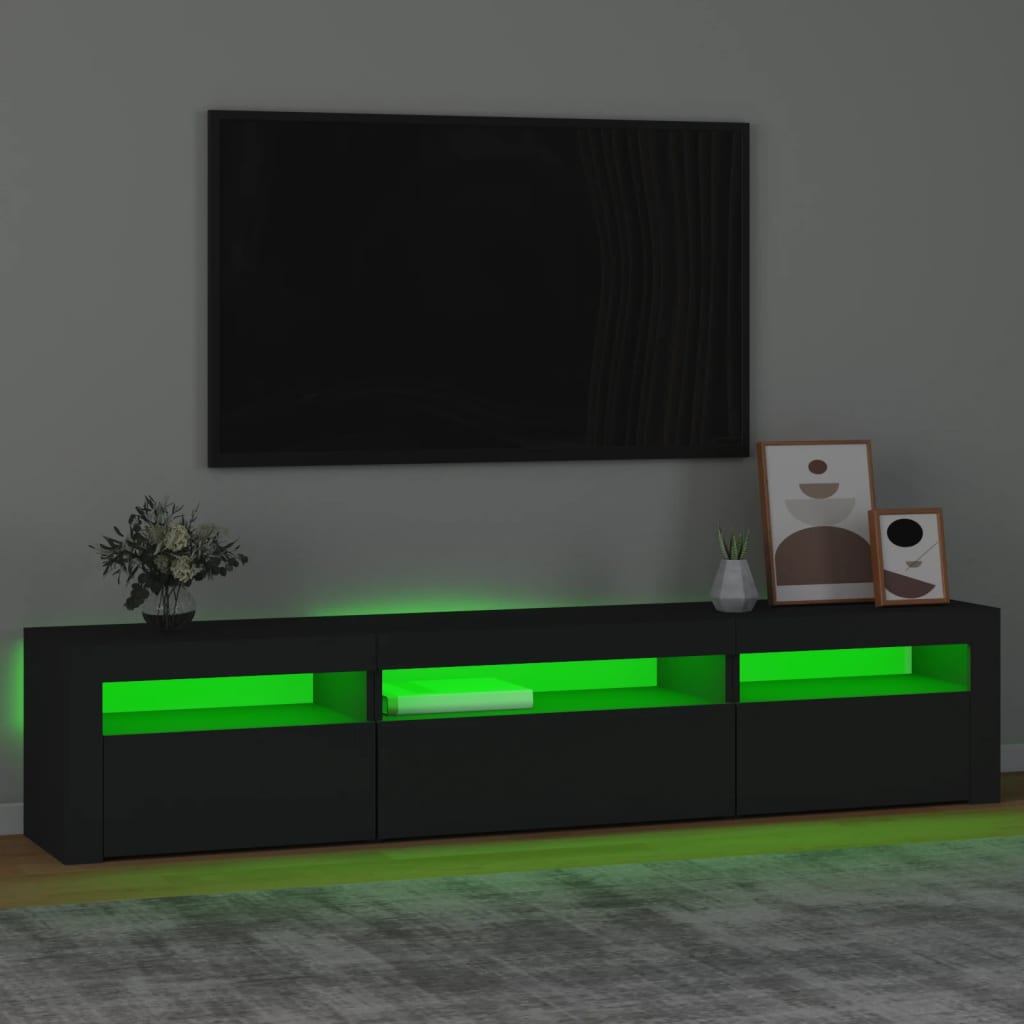 Mueble de TV con luces LED negro 195x35x40 cm vidaXL