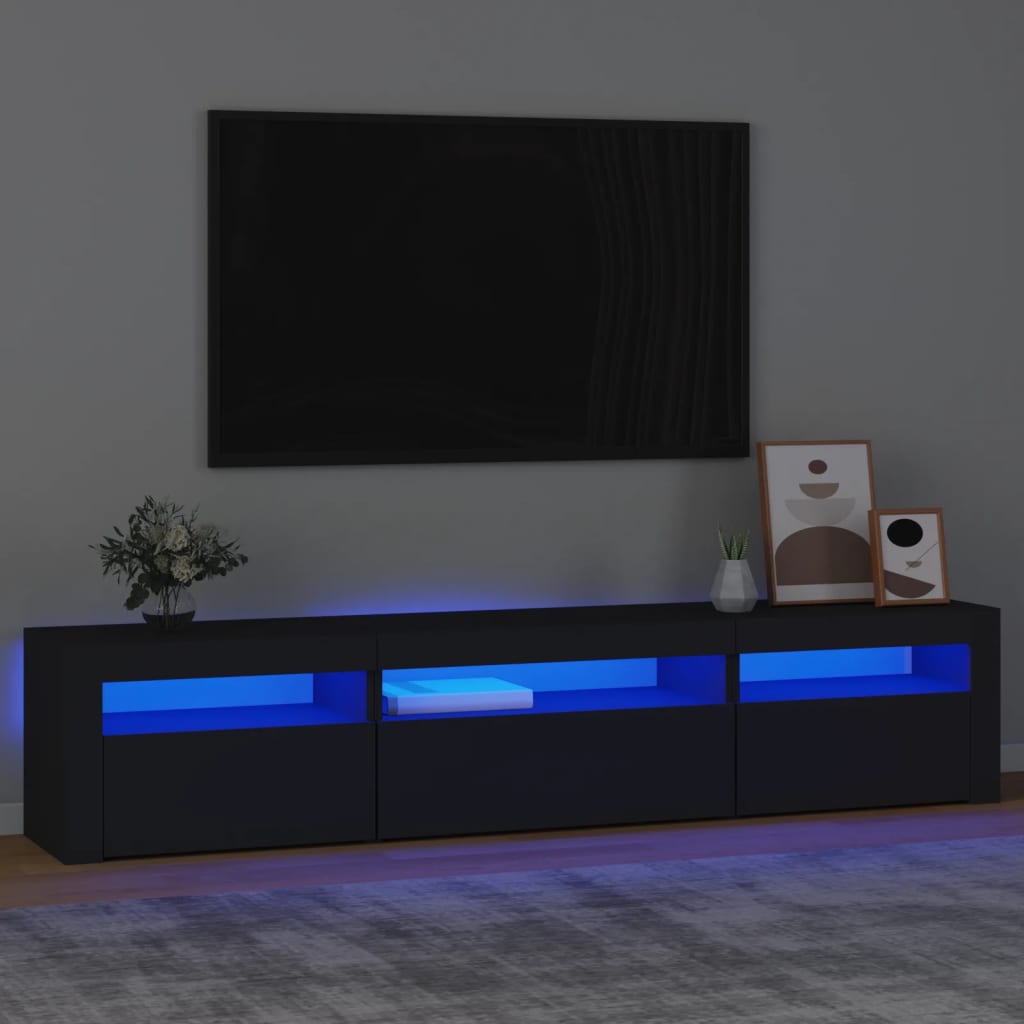 Vetonek Mueble de TV con luces LED negro 195x35x40 cm