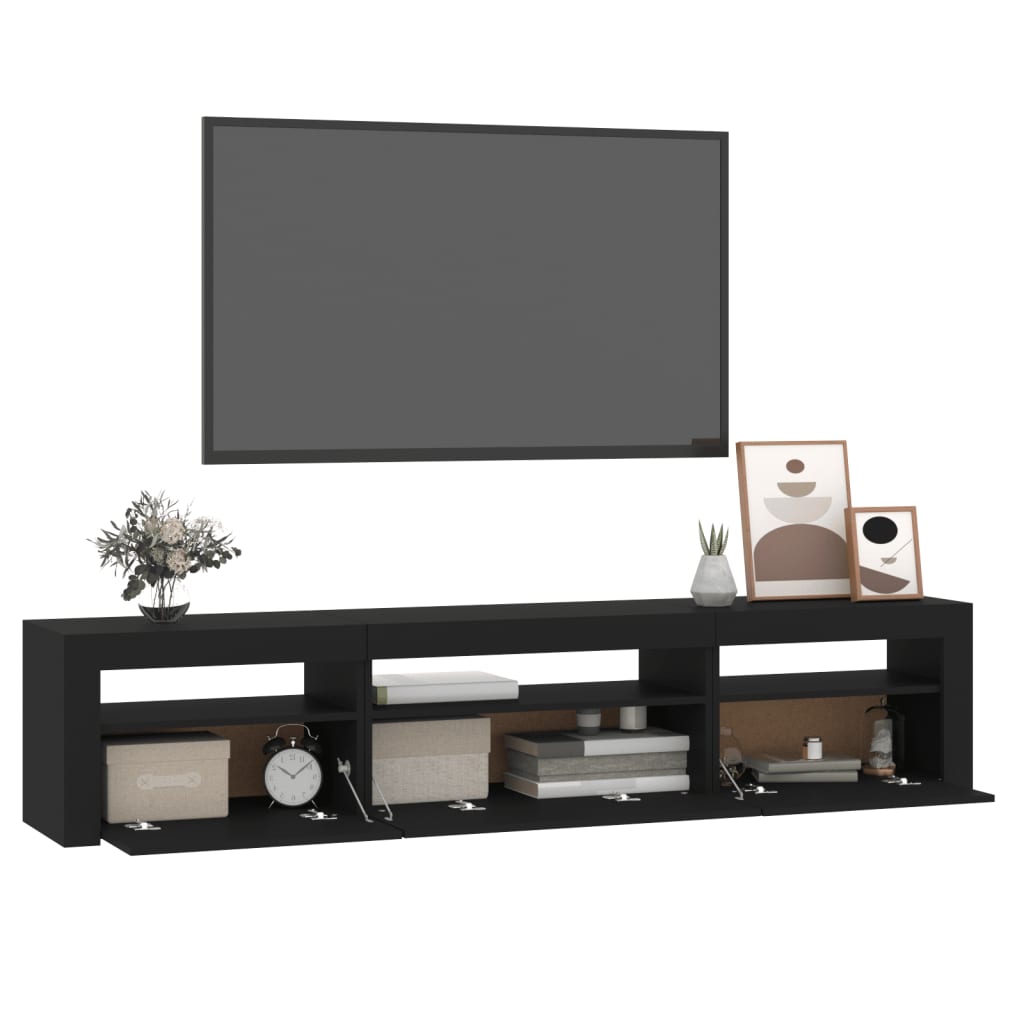 Mueble de TV con luces LED negro 195x35x40 cm vidaXL