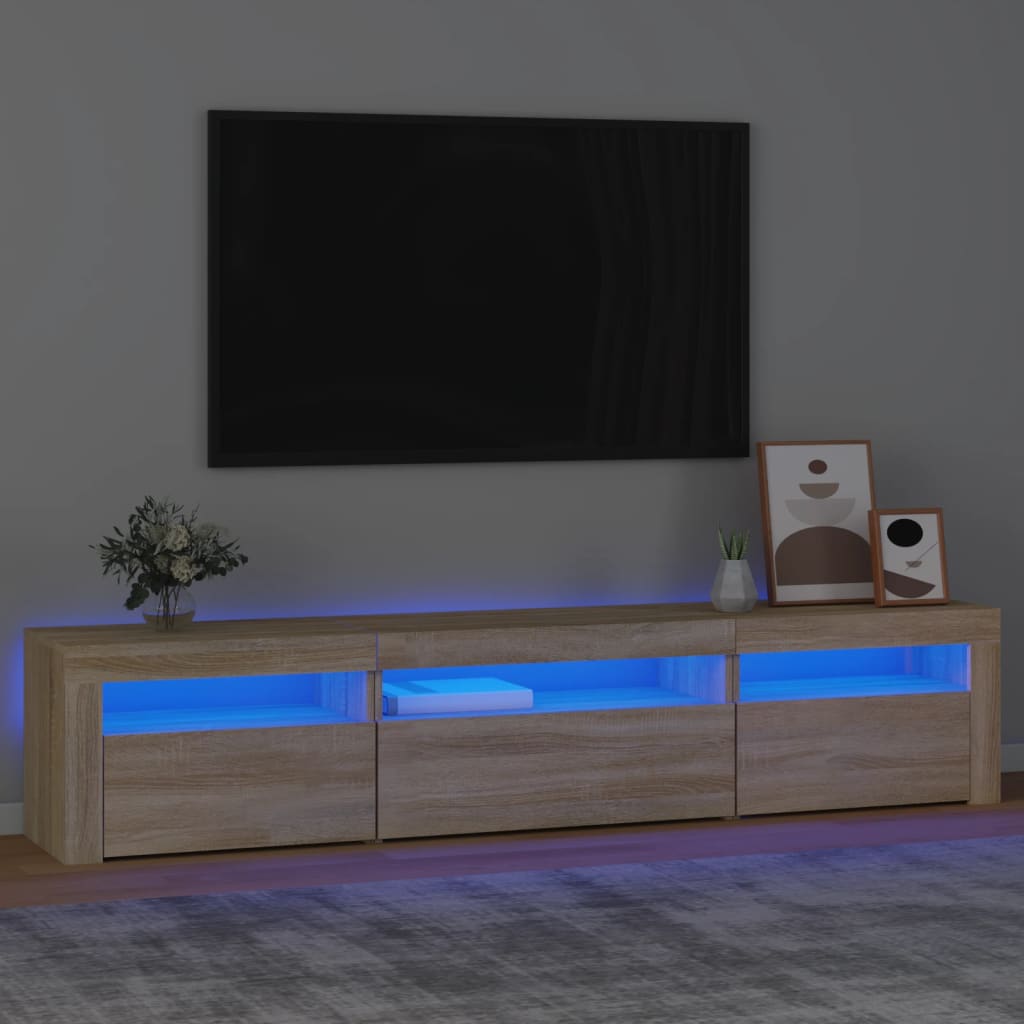 Vetonek Mueble de TV con luces LED roble Sonoma 195x35x40 cm