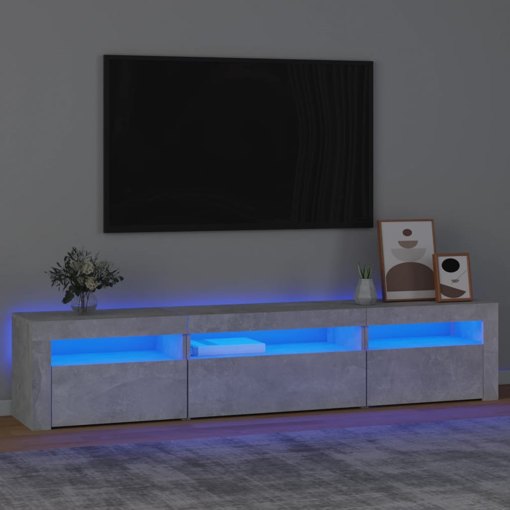 Vetonek Mueble de TV con luces LED gris hormigón 195x35x40 cm