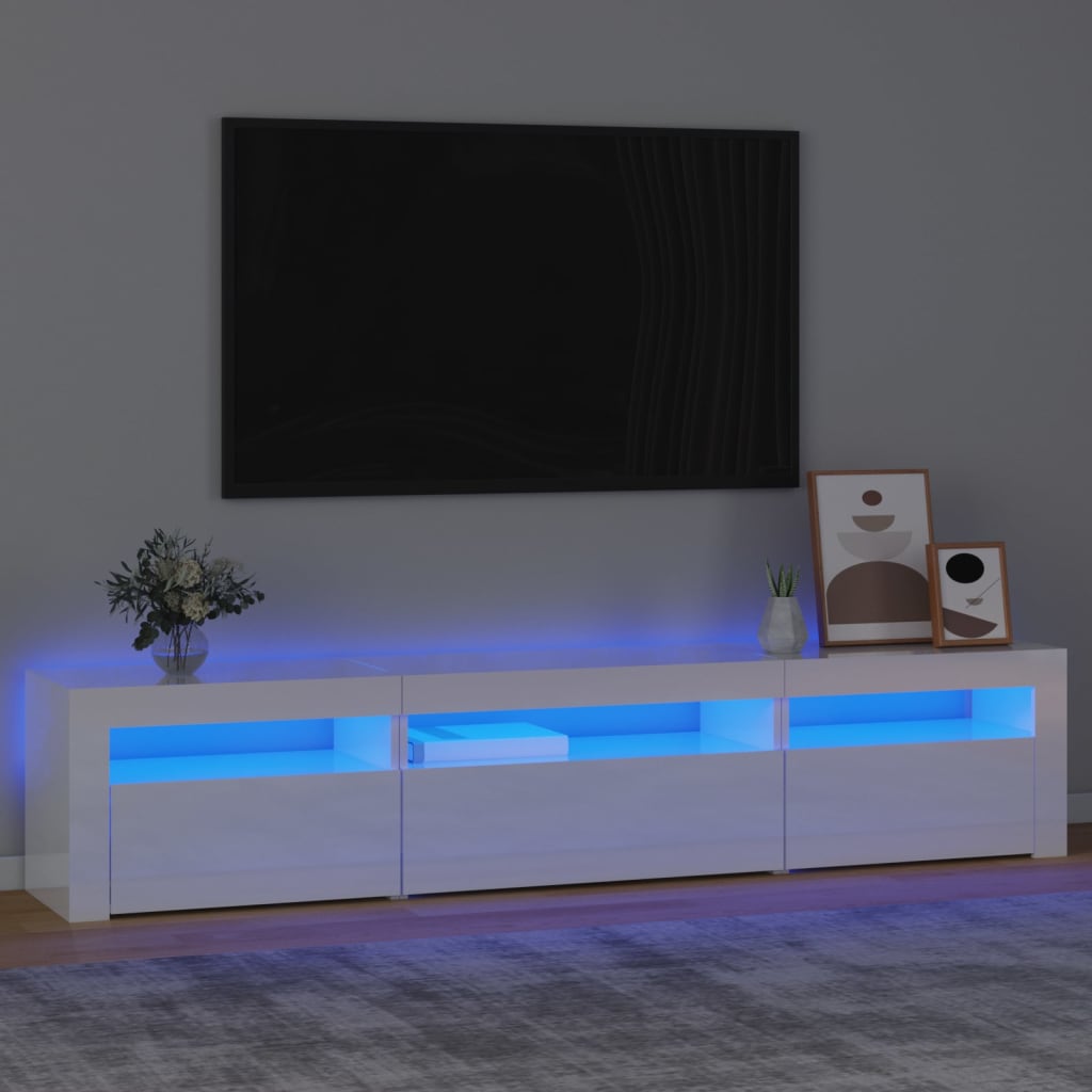 Vetonek Mueble de TV con luces LED blanco brillante 195x35x40 cm