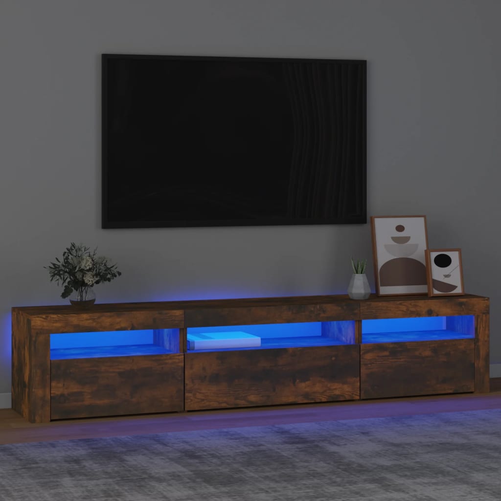 Vetonek Mueble de TV con luces LED roble ahumado 195x35x40 cm