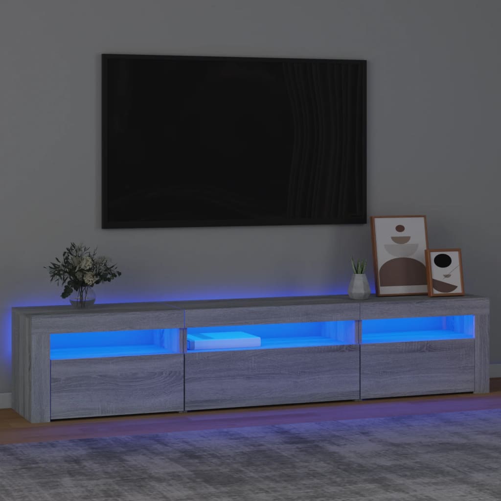 Vetonek Mueble de TV con luces LED gris sonoma 195x35x40 cm