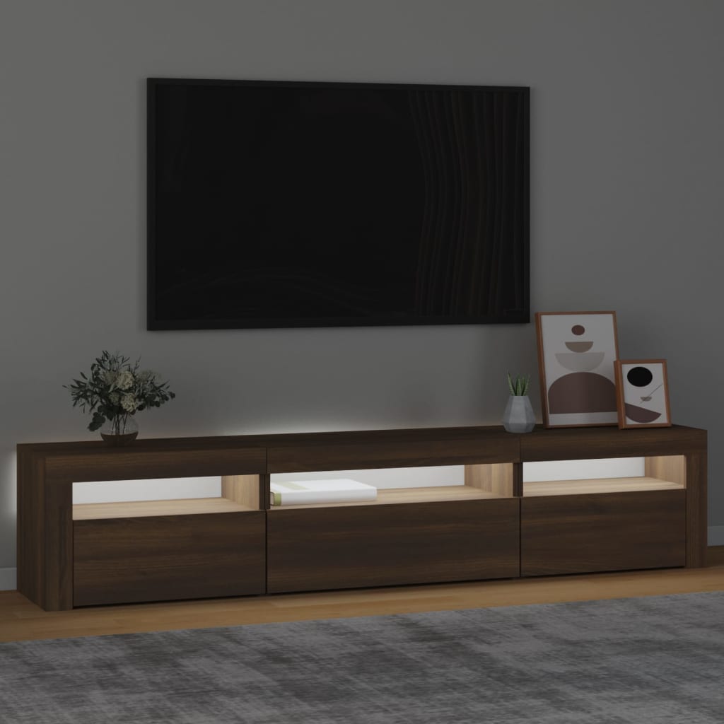 Mueble de TV con luces LED marrón roble 195x35x40 cm vidaXL