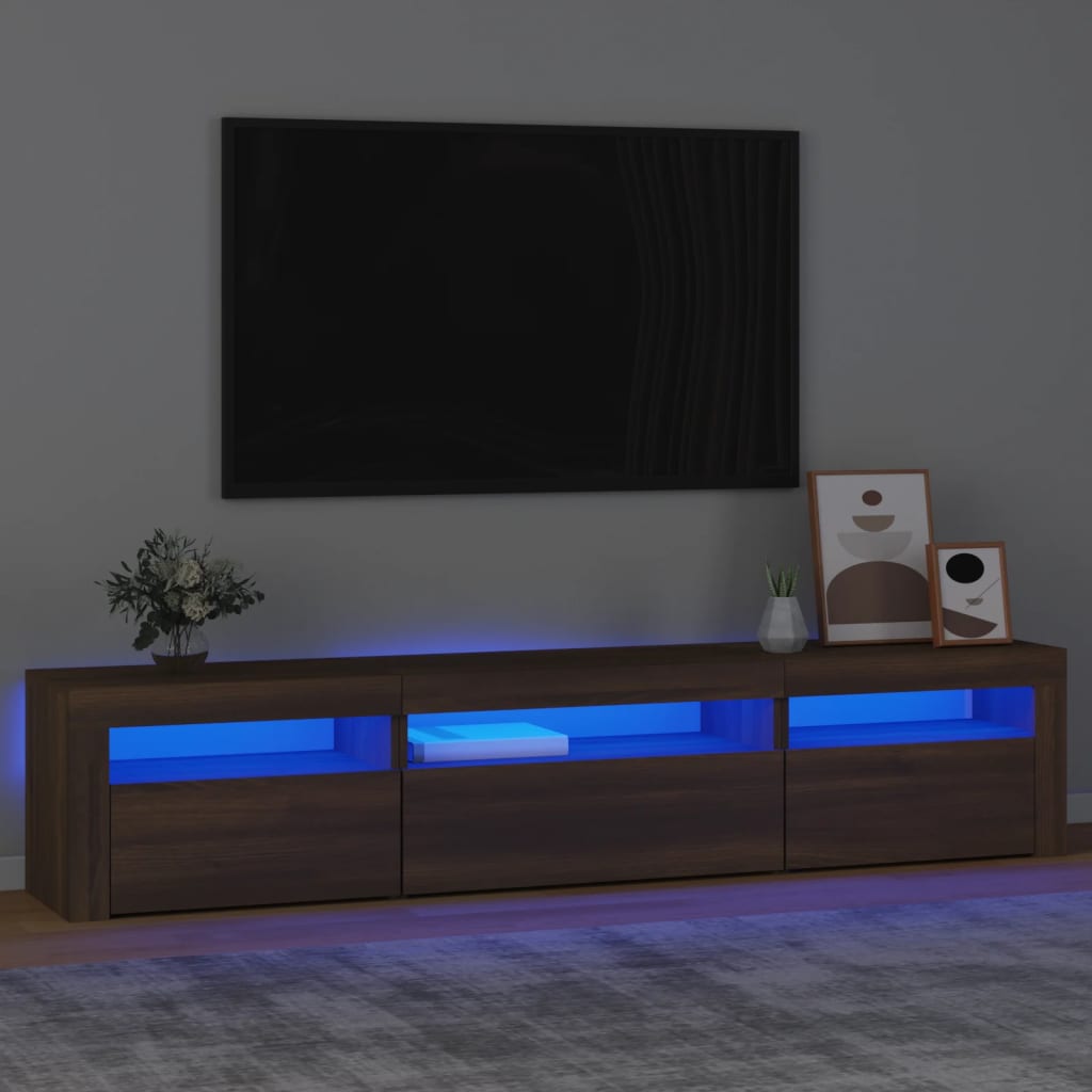 Vetonek Mueble de TV con luces LED marrón roble 195x35x40 cm