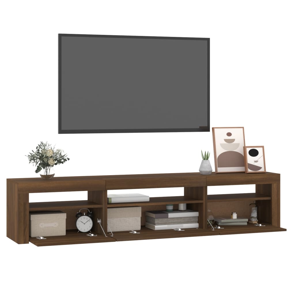 Mueble de TV con luces LED marrón roble 195x35x40 cm vidaXL