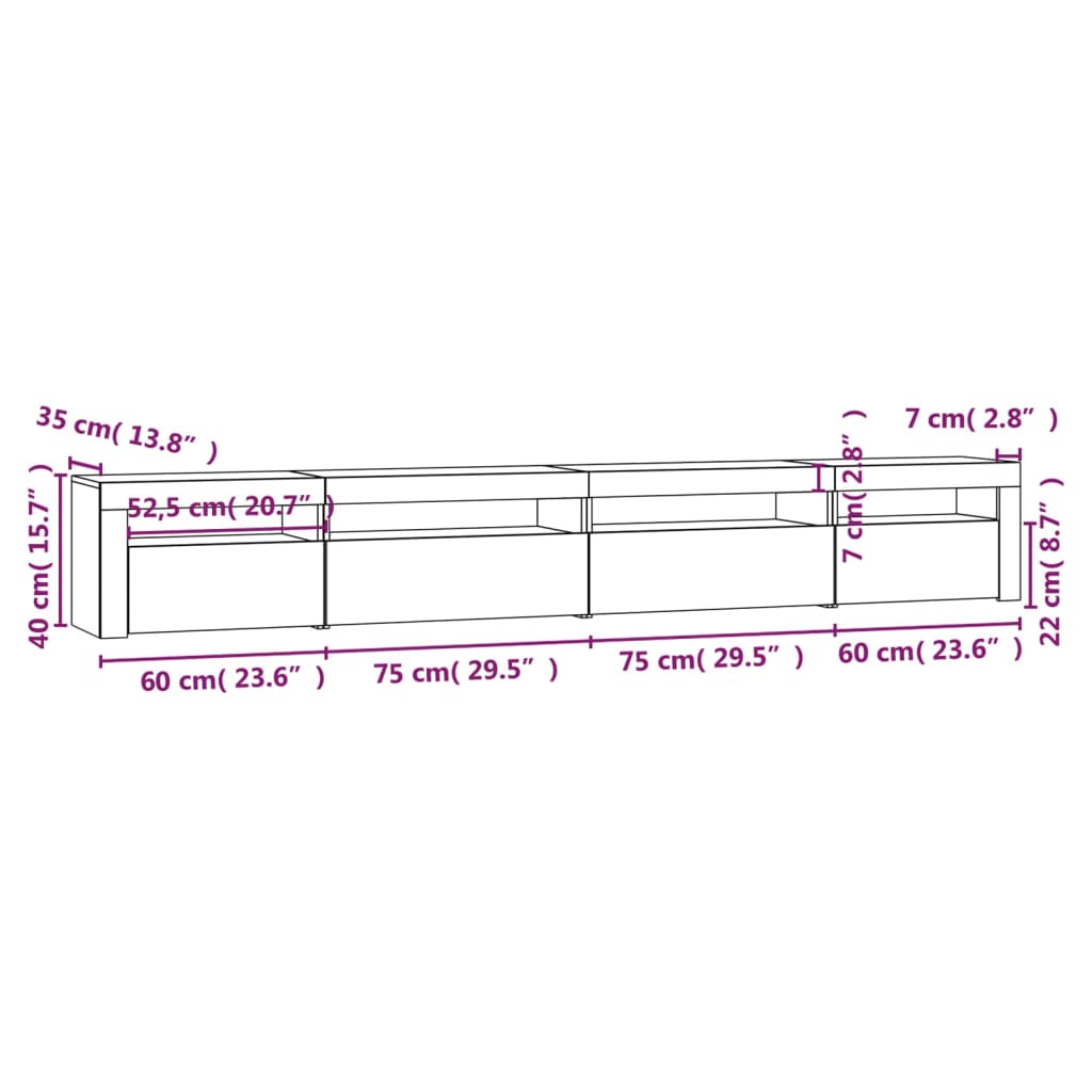 Mueble de TV con luces LED Negro 270x35x40 cm vidaXL