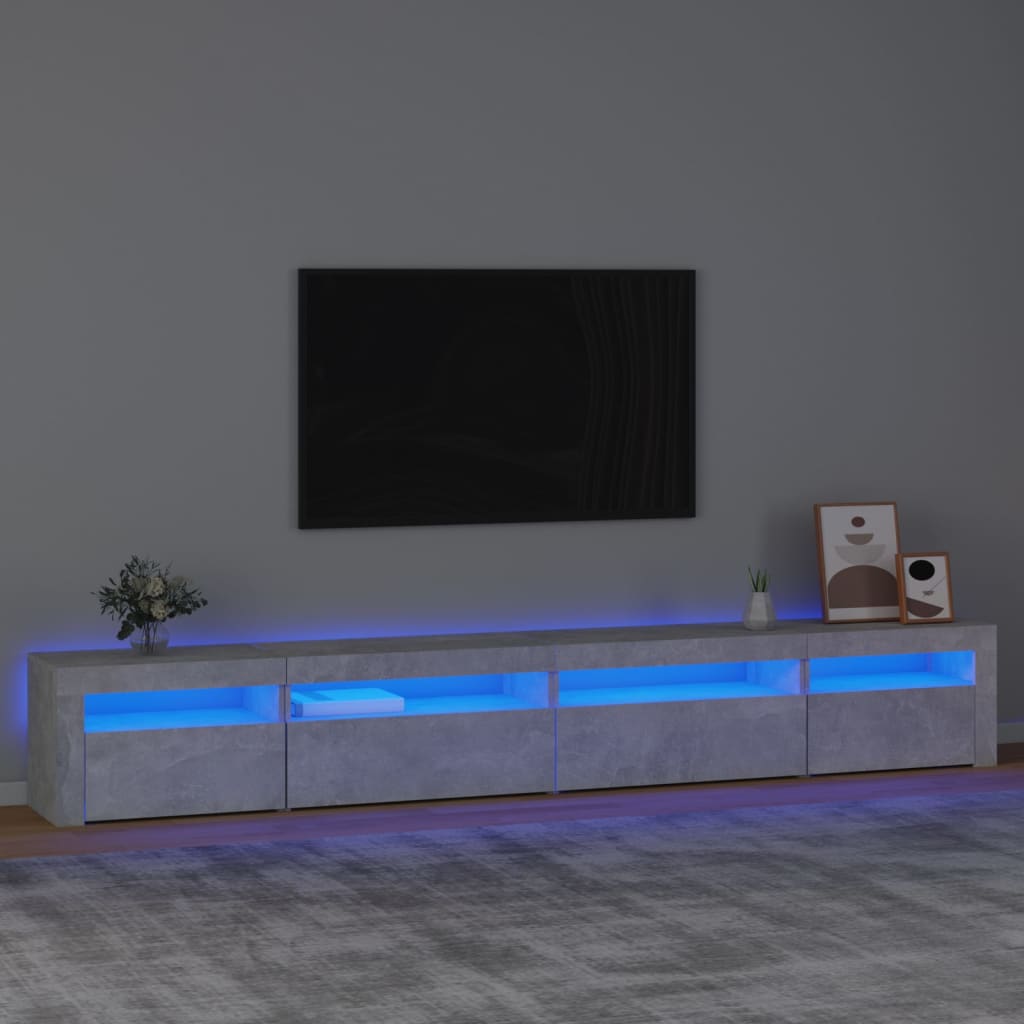 Vetonek Mueble de TV con luces LED gris hormigón 270x35x40 cm