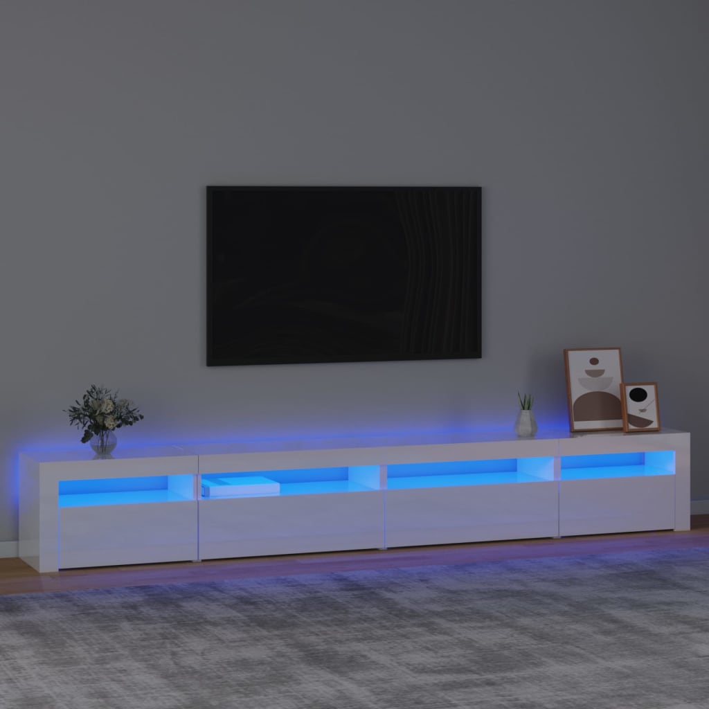 Vetonek Mueble de TV con luces LED blanco brillante 270x35x40 cm