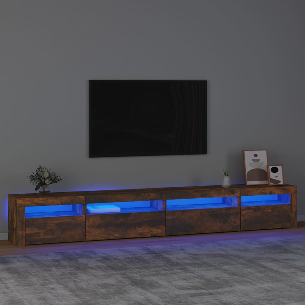 Vetonek Mueble de TV con luces LED roble ahumado 270x35x40 cm