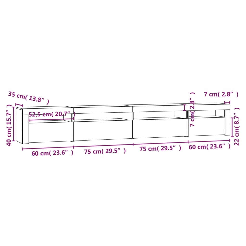 Mueble de TV con luces LED roble marrón 270x35x40 cm vidaXL