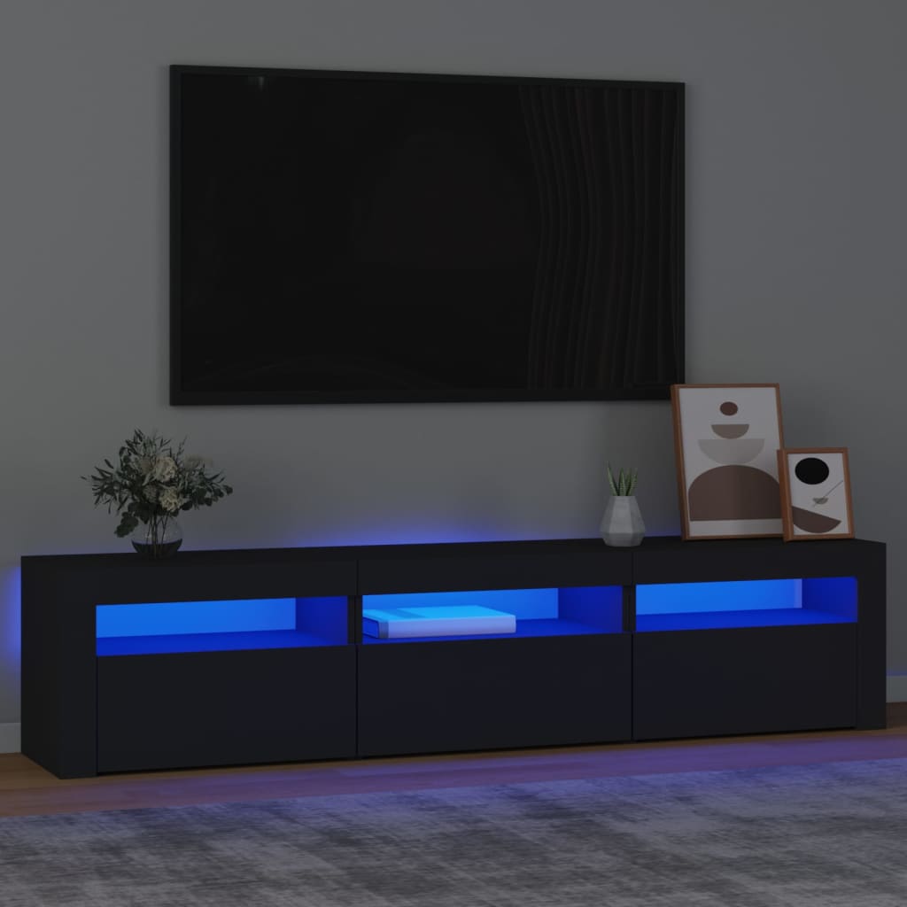 Vetonek Mueble de TV con luces LED negro 180x35x40 cm