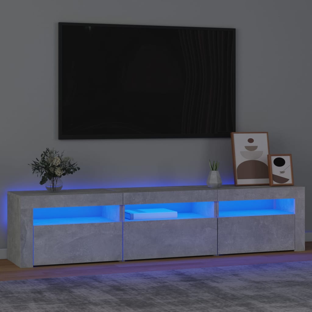 Vetonek Mueble de TV con luces LED gris hormigón 180x35x40 cm