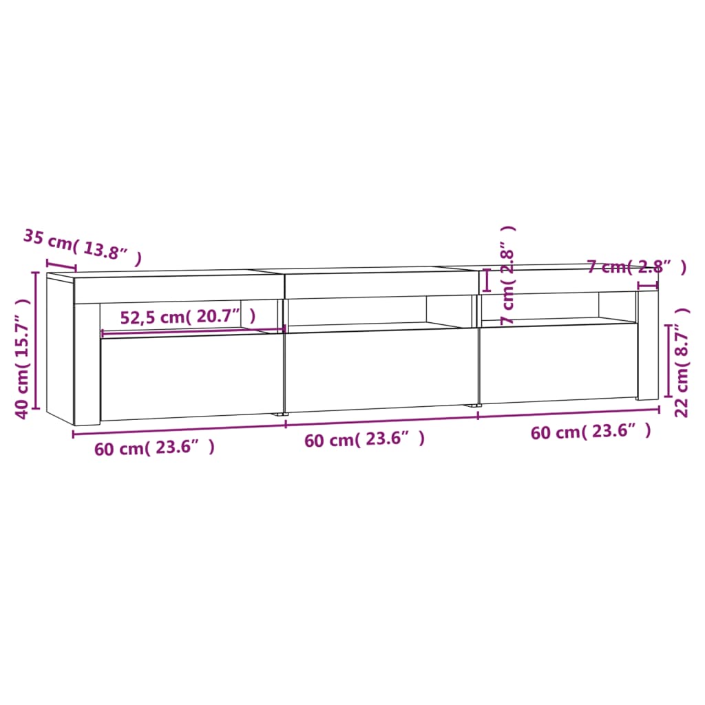 Mueble de TV con luces LED blanco brillante 180x35x40 cm vidaXL