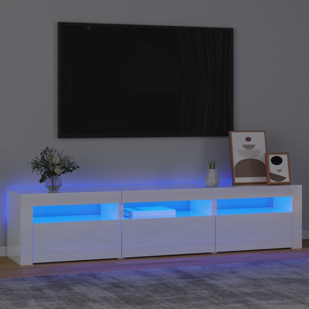 Vetonek Mueble de TV con luces LED blanco brillante 180x35x40 cm