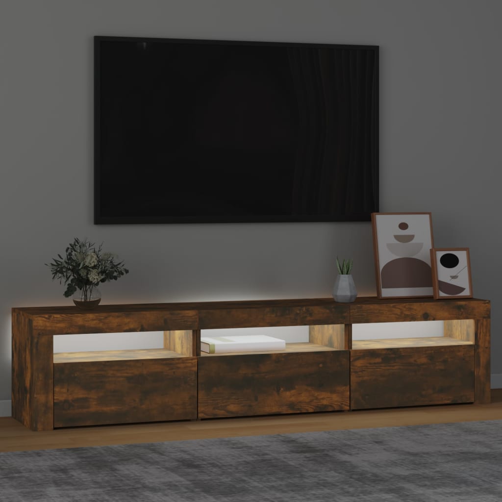 Mueble de TV con luces LED color roble ahumado 180x35x40 cm