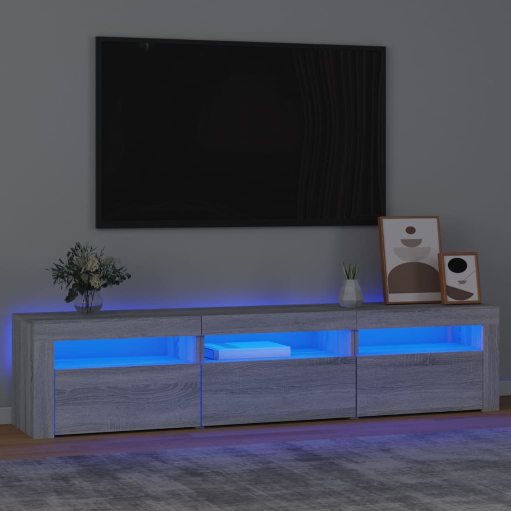 Vetonek Mueble de TV con luces LED gris Sonoma 180x35x40 cm