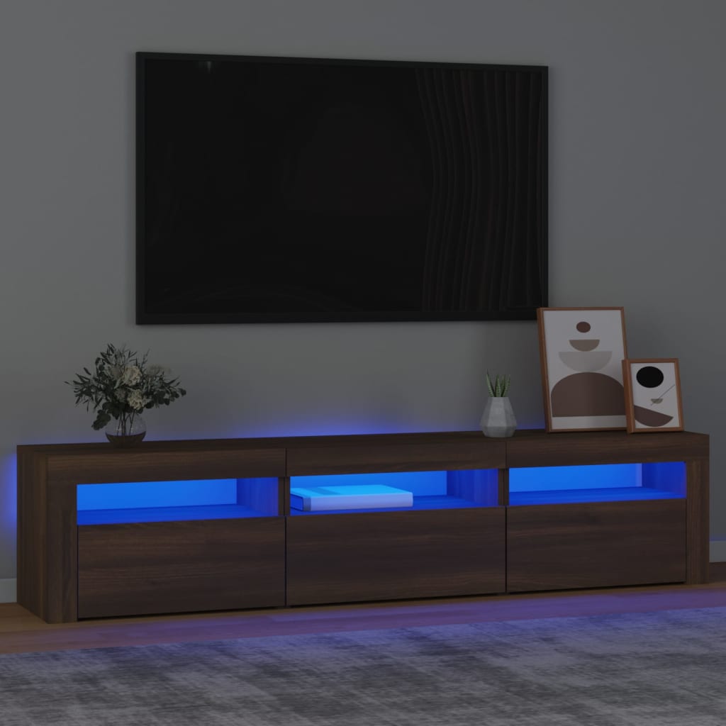 Vetonek Mueble de TV con luces LED color marrón roble 180x35x40 cm