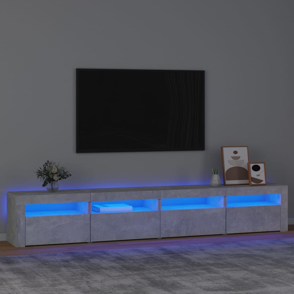 Vetonek Mueble de TV con luces LED gris hormigón 240x35x40 cm